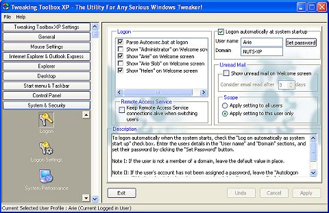 Auto-Logon with Tweaking Toolbox XP