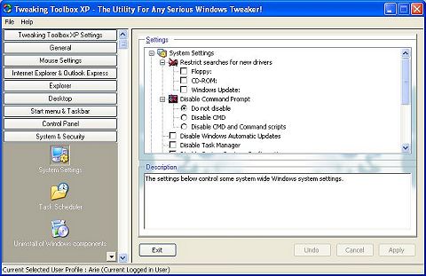 Tweaking Toolbox XP can make system wide changes